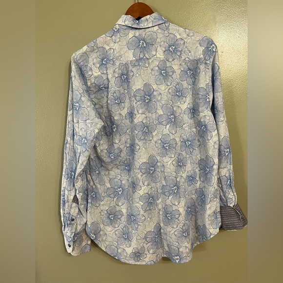 Robert Graham Men's Blue Floral Shirt Long Contrast Sleeve Linen Blend L - Picture 2 of 10